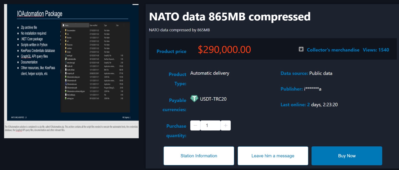 Alleged Sale of NATO Automation Data-xLab 威胁情报