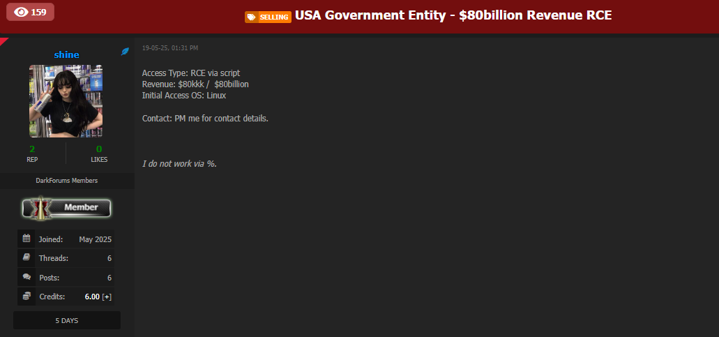涉嫌向美国政府机构出售未经授权的访问权限-xLab 威胁情报