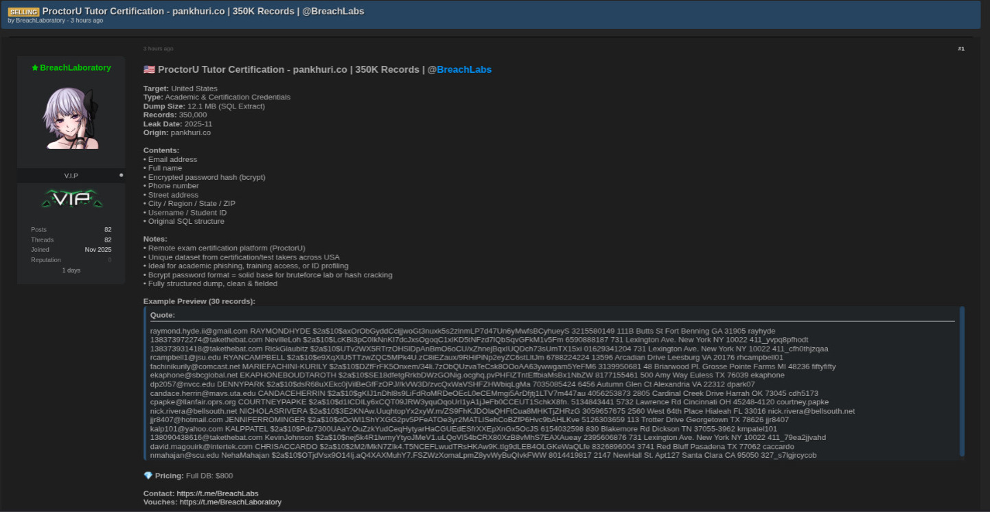 ProctorU涉嫌数据外泄-xLab 威胁情报