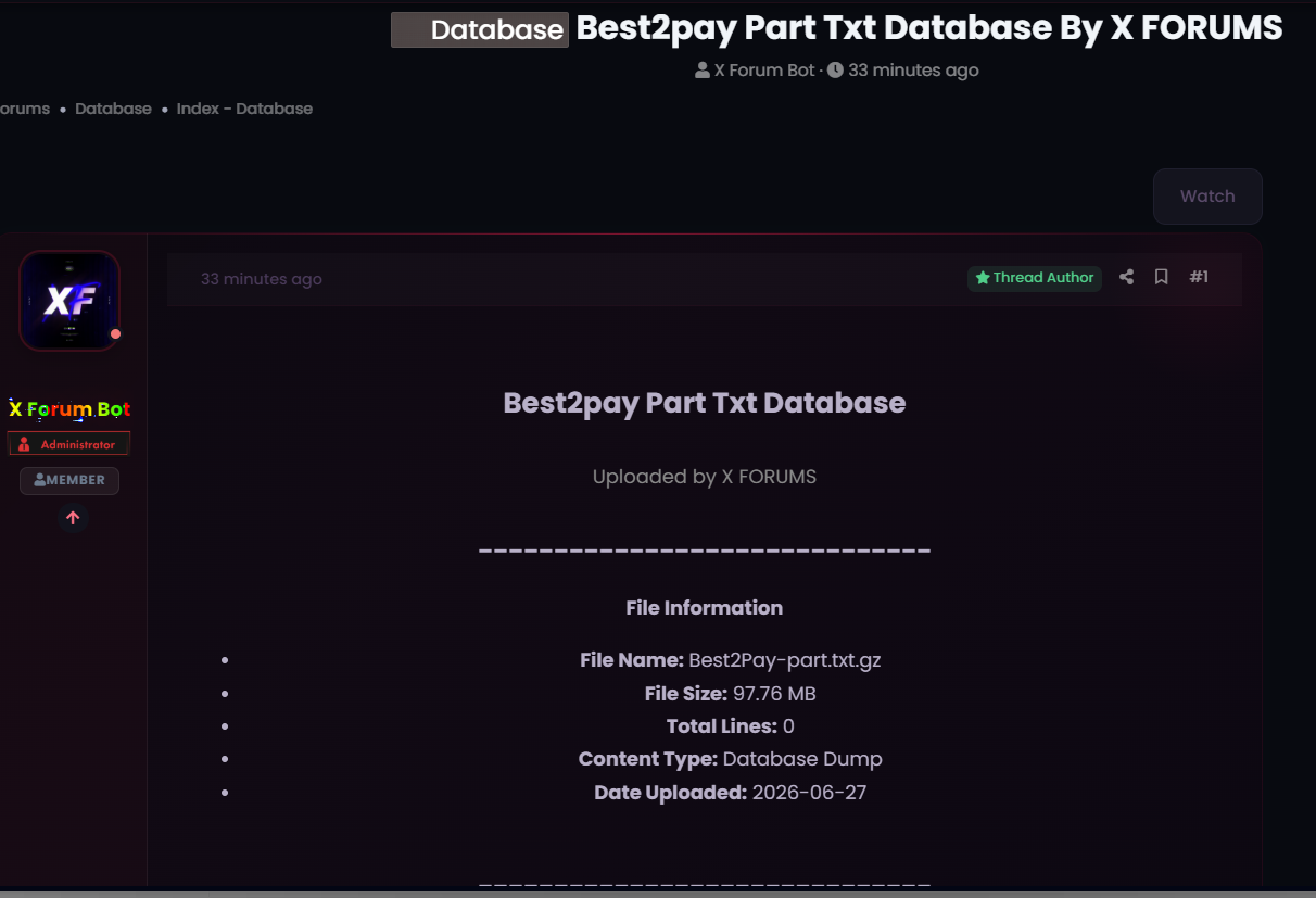 Alleged data leak of Best2pay Database Dump-xLab 威胁情报
