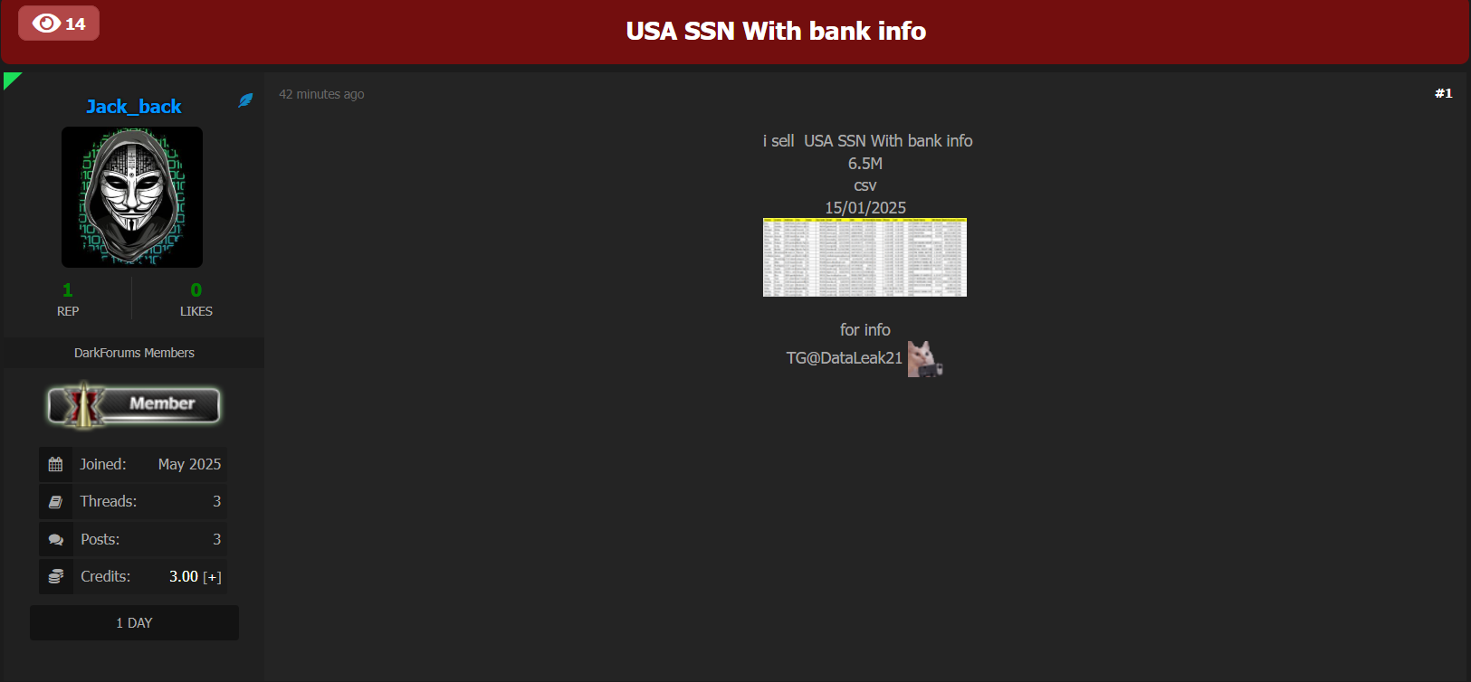 涉嫌出售650万辆美国SSN并提供银行详细信息-xLab 威胁情报