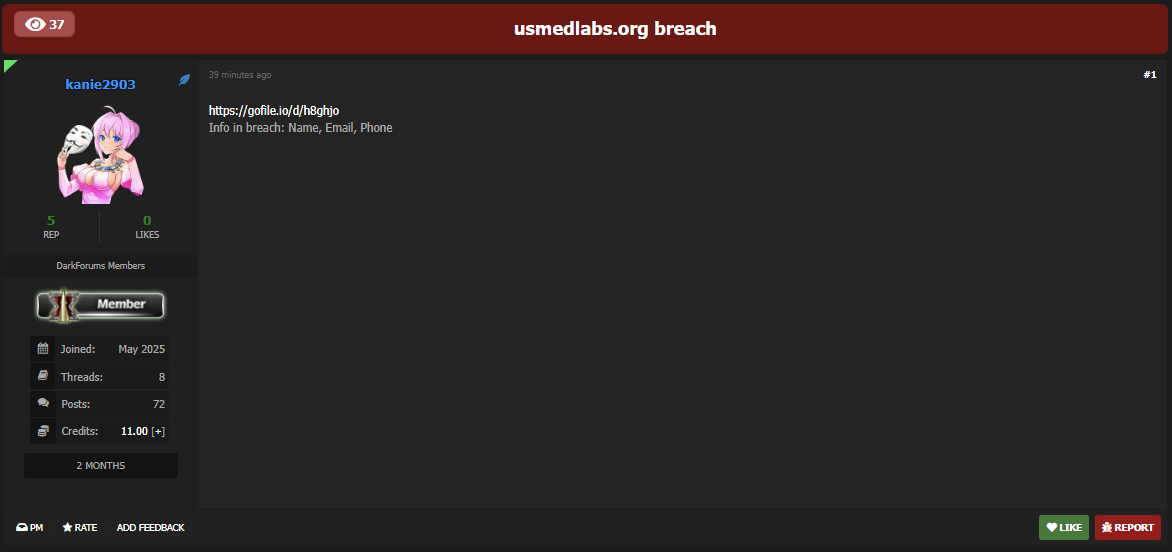 Inc.美国医学实验室涉嫌数据外泄-xLab 威胁情报