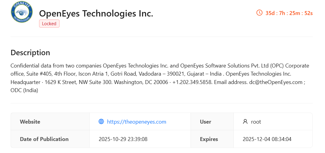 OpenEyes Technologies Inc.成为RADAR集团勒索软件的受害者-xLab 威胁情报