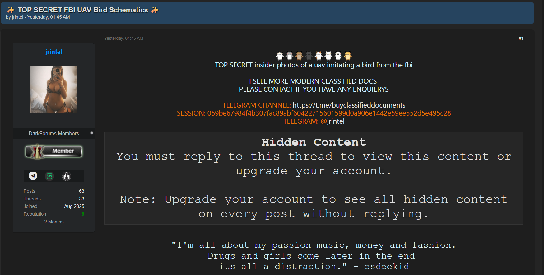 涉嫌出售联邦调查局无人机鸟示意图-xLab 威胁情报