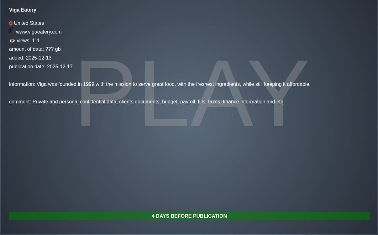 Viga Eatery&Catering成为PLAY勒索软件的受害者-xLab 威胁情报