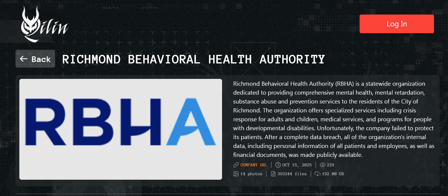 Richmond Behavioral Health成为Qilin勒索软件的受害者-xLab 威胁情报