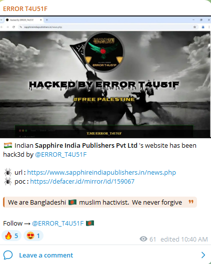 错误T4U51F针对Sapphire印度出版有限公司的网站-xLab 威胁情报