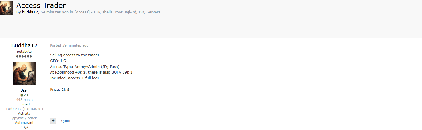 涉嫌出售未经授权的Ammyy Admin进入美国交易平台的权限-xLab 威胁情报