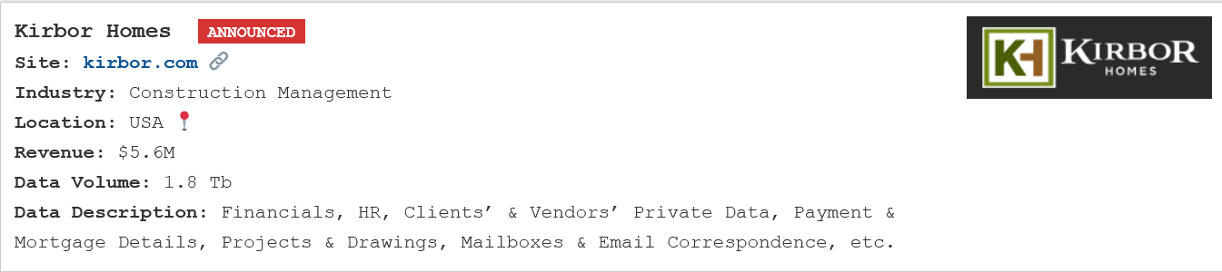 Kirbor Homes falls victim to PEAR ransomware-xLab 威胁情报