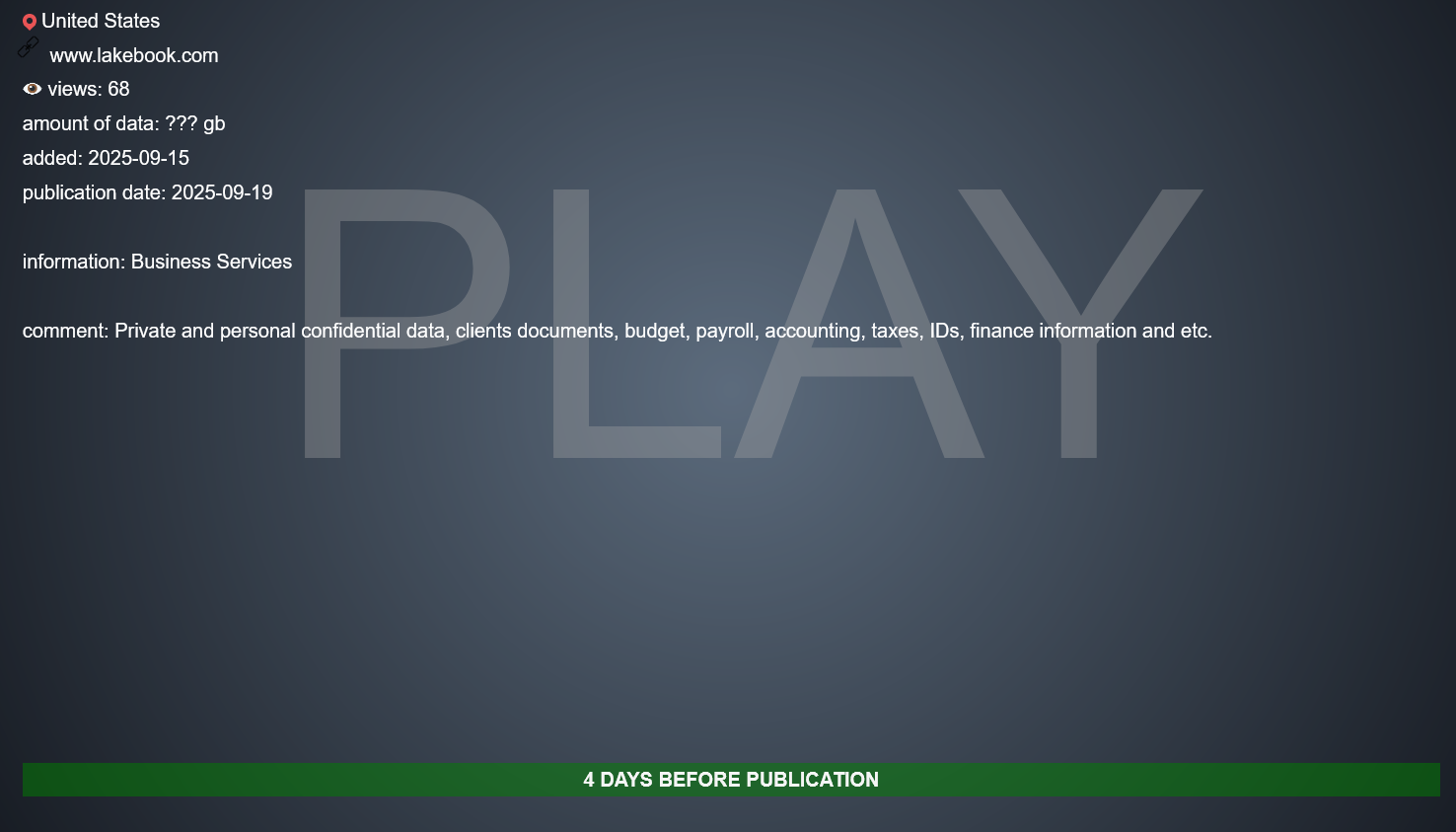 Lake Book Manufacturing成为PLAY勒索软件的受害者-xLab 威胁情报