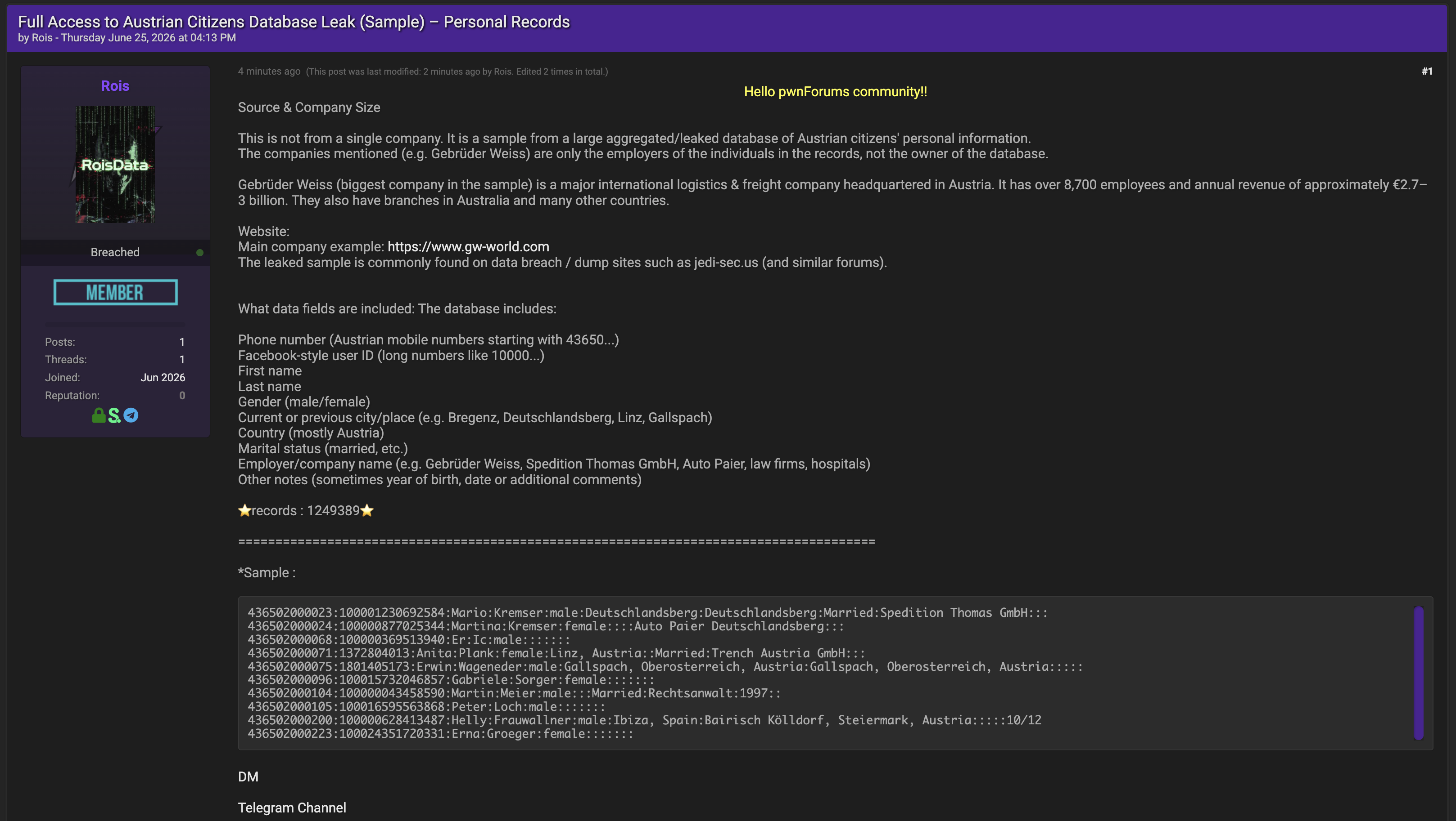 Alleged data leak of Austrian Citizens Database-xLab 威胁情报