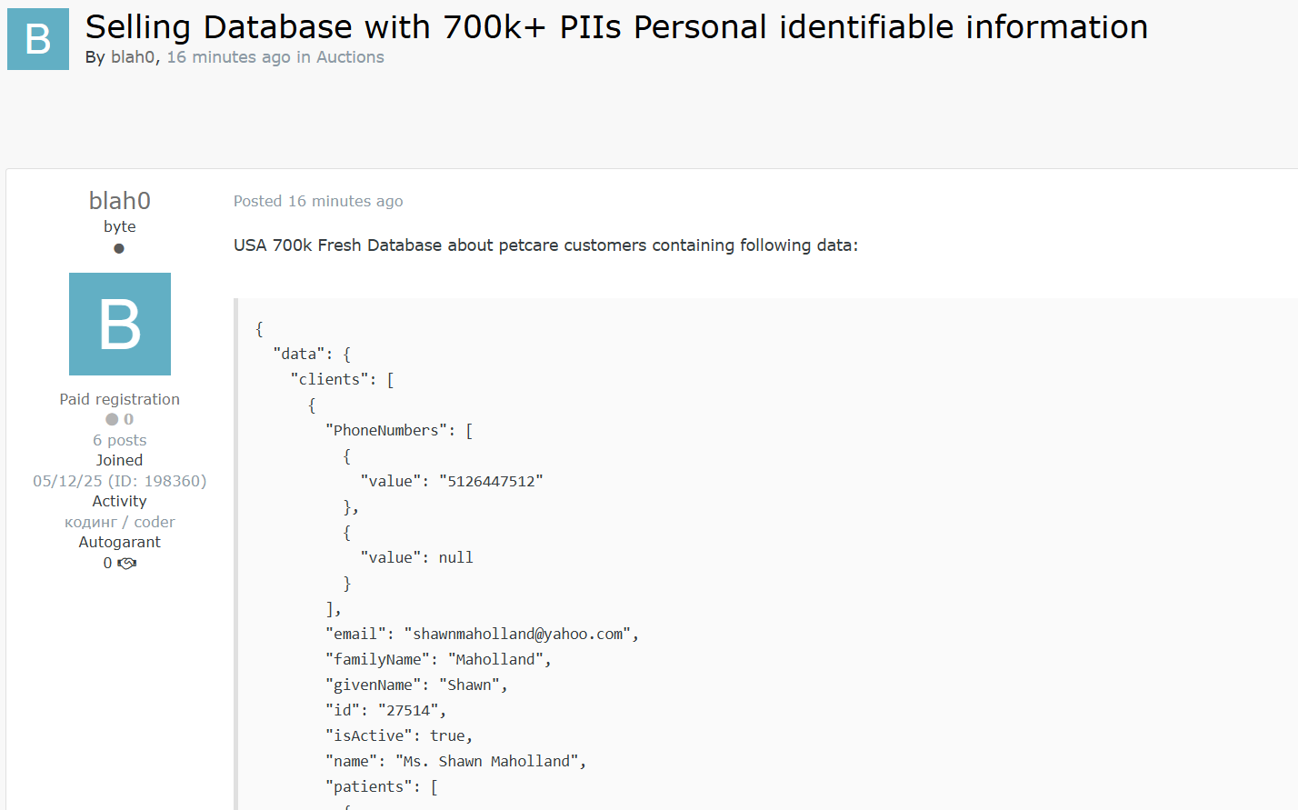 涉嫌从美国出售70万+个人身份信息记录-xLab 威胁情报