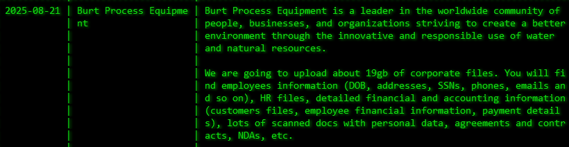 Burt Process Equipment成为Akira勒索软件的受害者-xLab 威胁情报