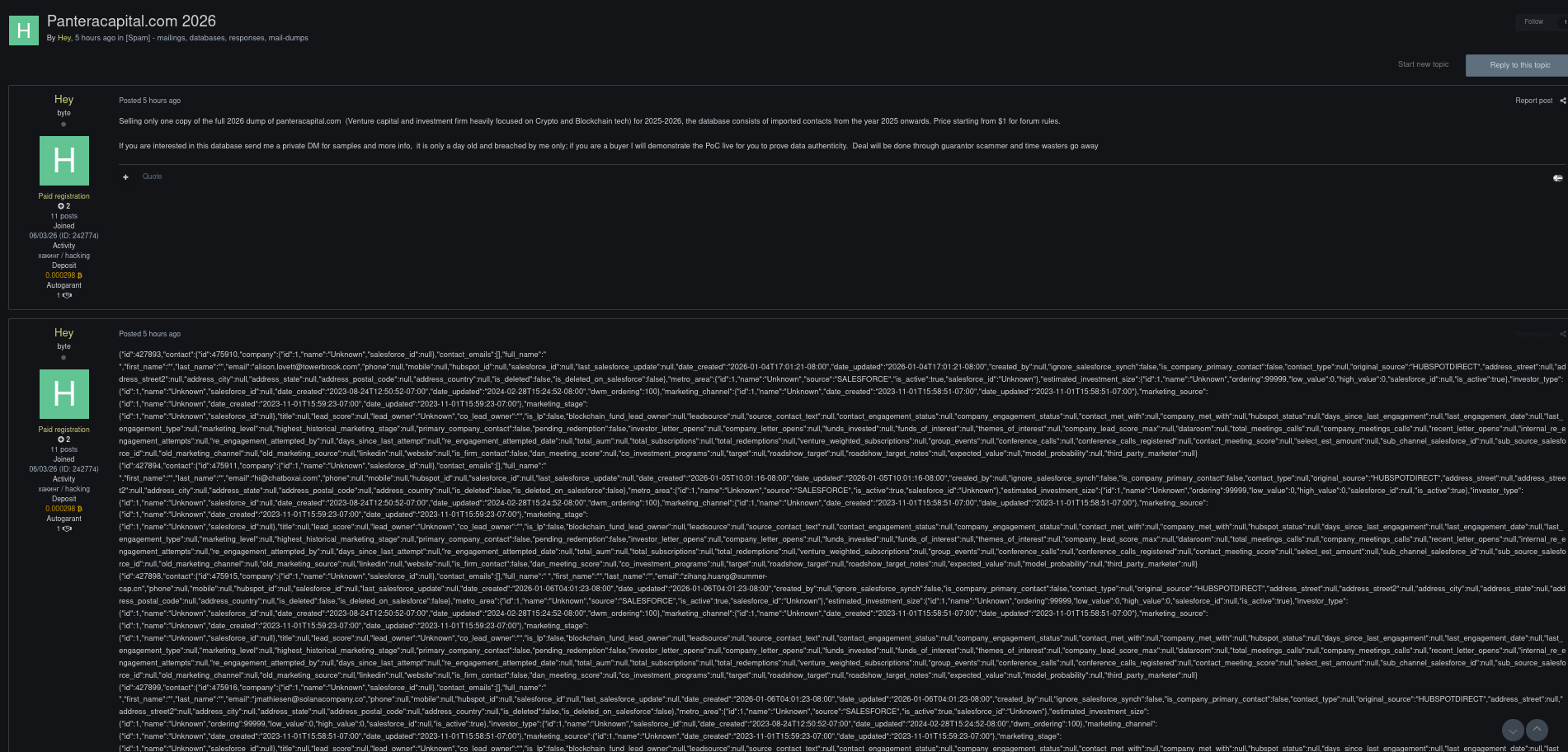 Alleged data sale of Panteracapital-xLab 威胁情报