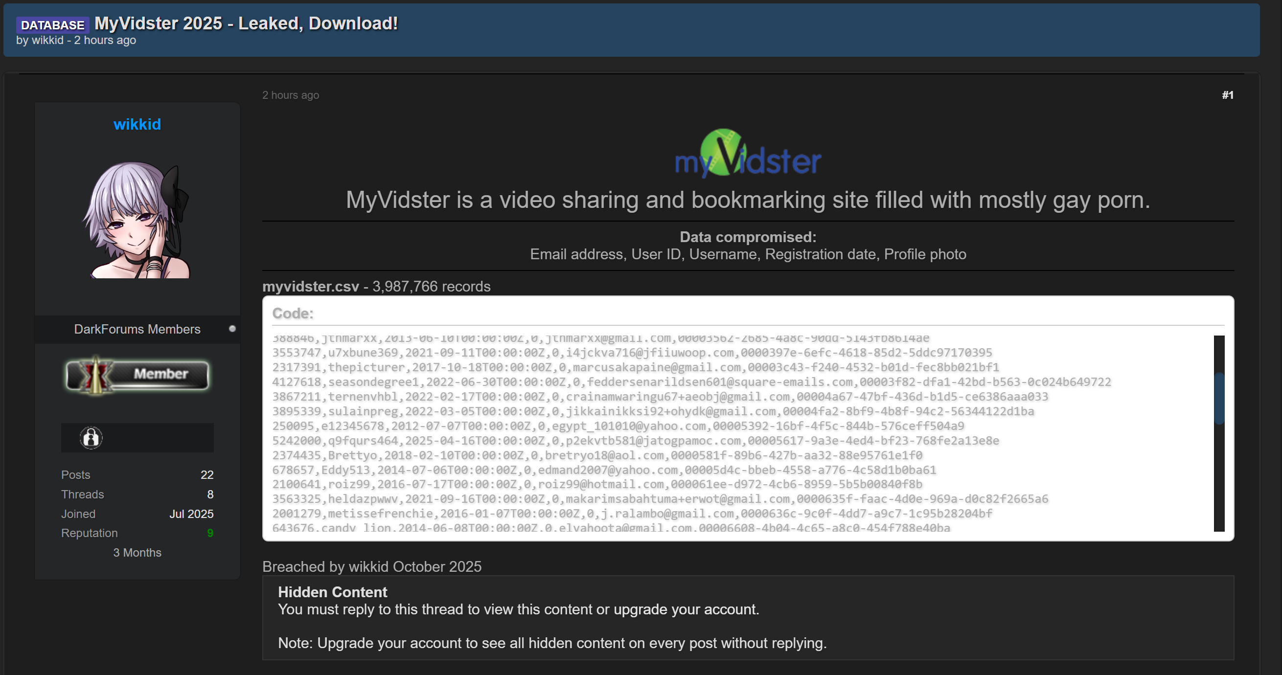 MyVidster涉嫌数据外泄-xLab 威胁情报