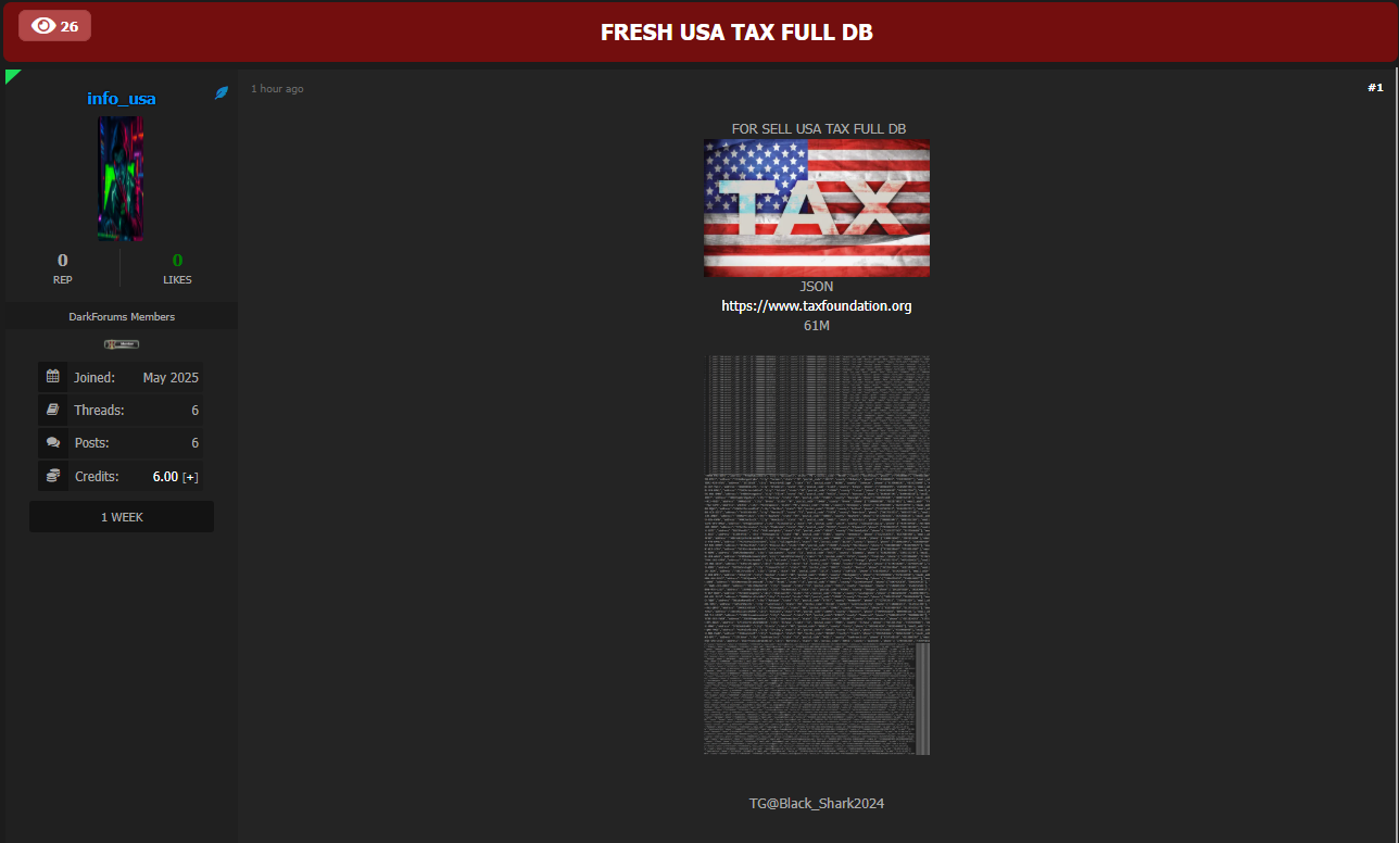 涉嫌出售美国6100万份税务数据-xLab 威胁情报