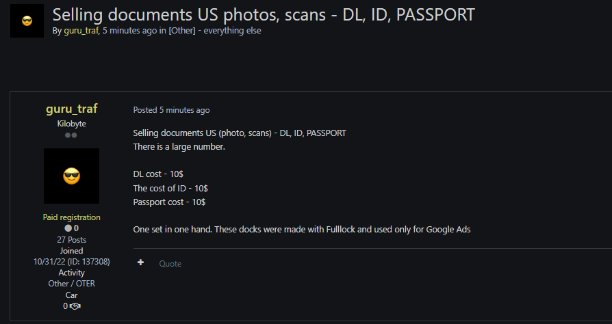 涉嫌出售美国护照、驾照和身份证-xLab 威胁情报