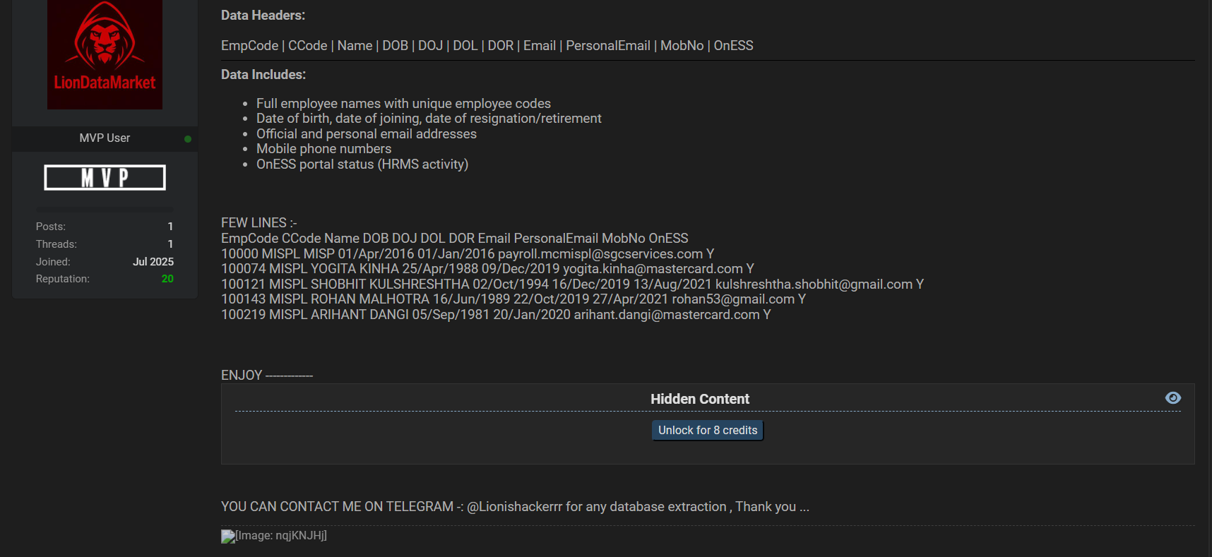Mastercard India Service Private Limited涉嫌数据外泄-xLab 威胁情报