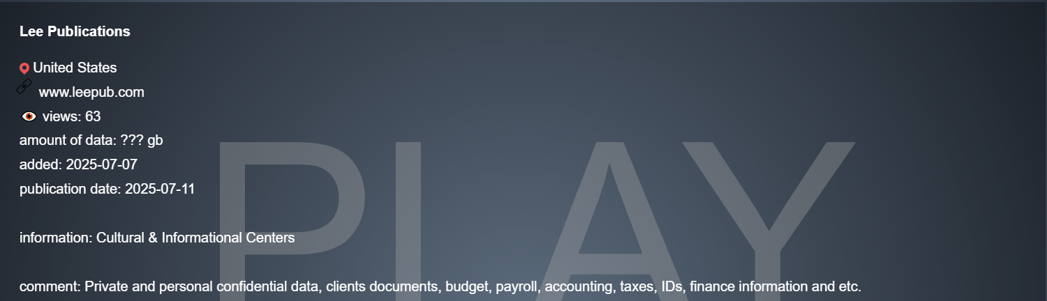Lee Newspapers Inc成为PLAY勒索软件的受害者-xLab 威胁情报