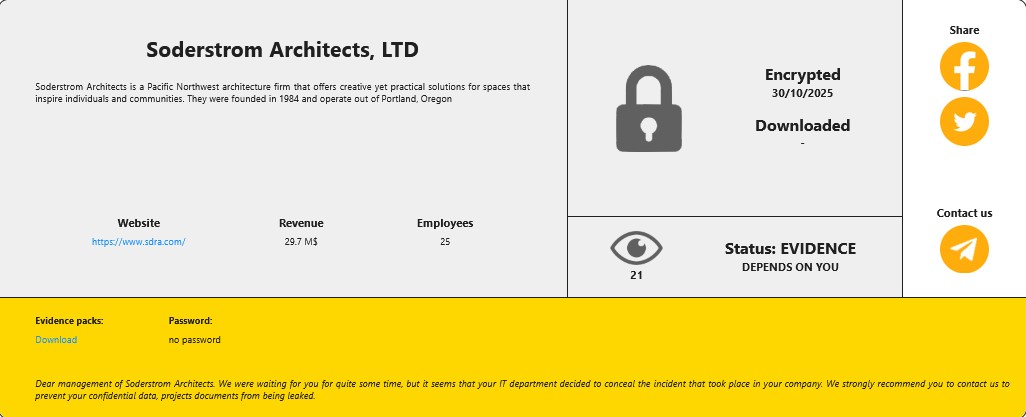 索德斯特罗姆建筑师事务所成为RansomHouse勒索软件的受害者-xLab 威胁情报