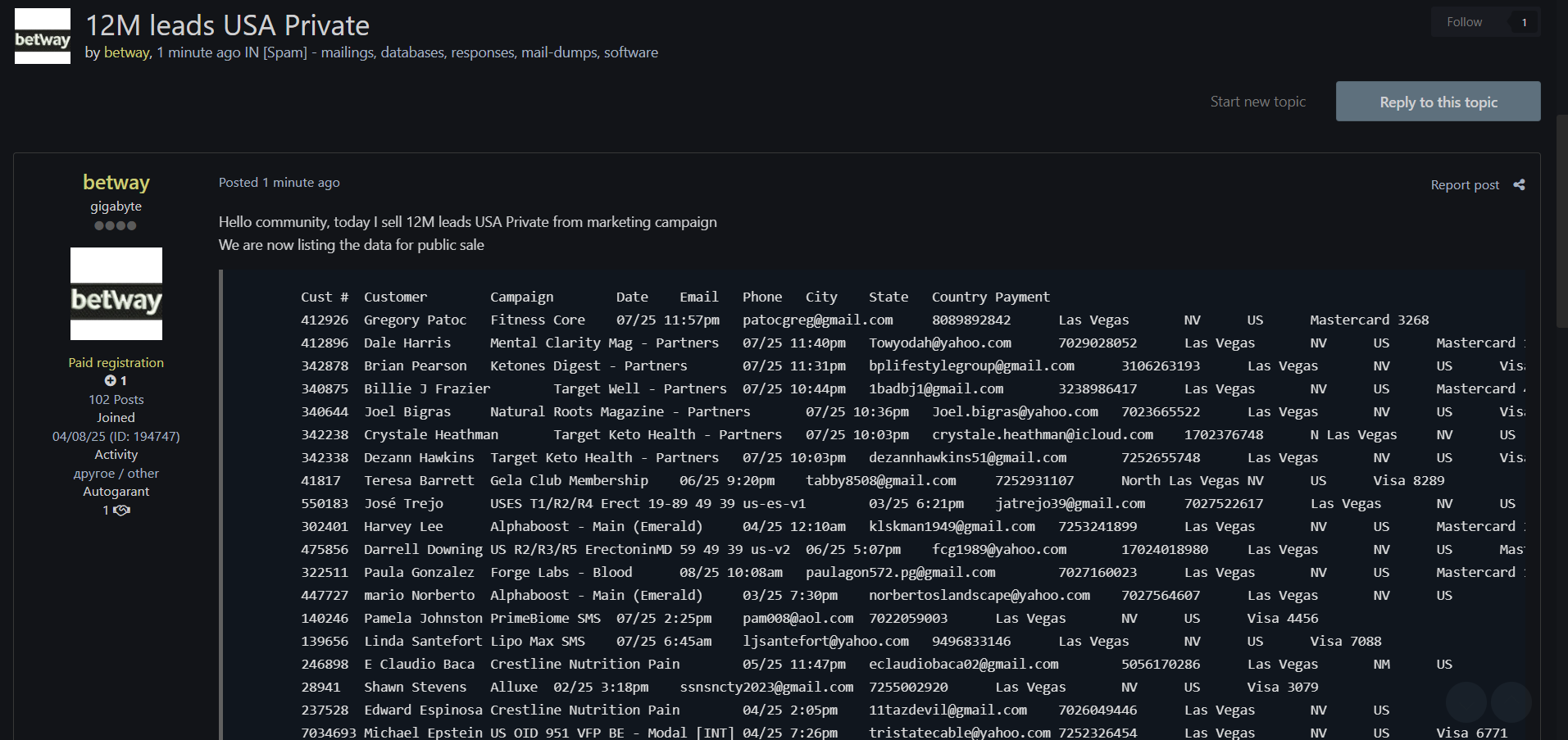 涉嫌从美国出售1200万条个人资料-xLab 威胁情报