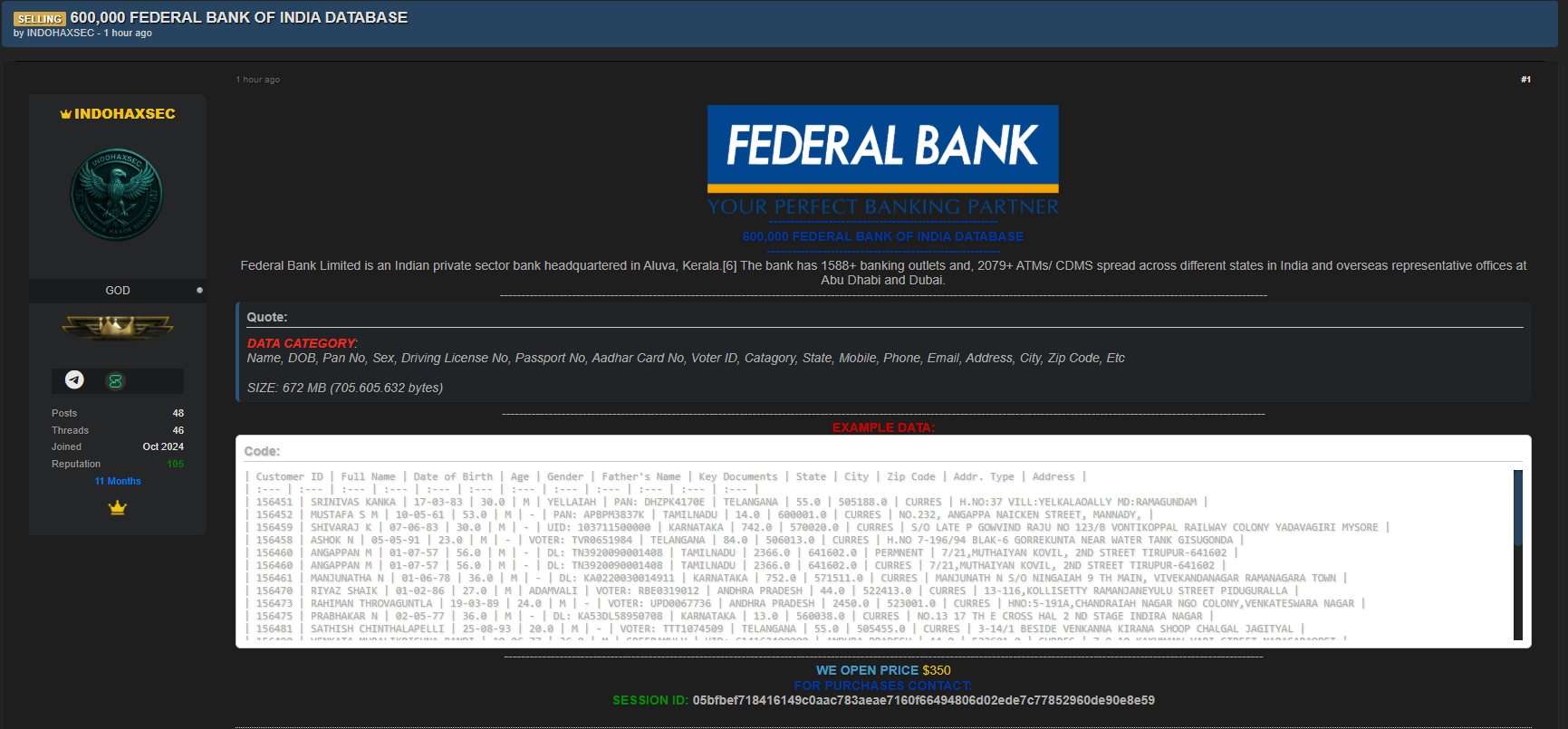 Federal银行涉嫌数据出售-xLab 威胁情报