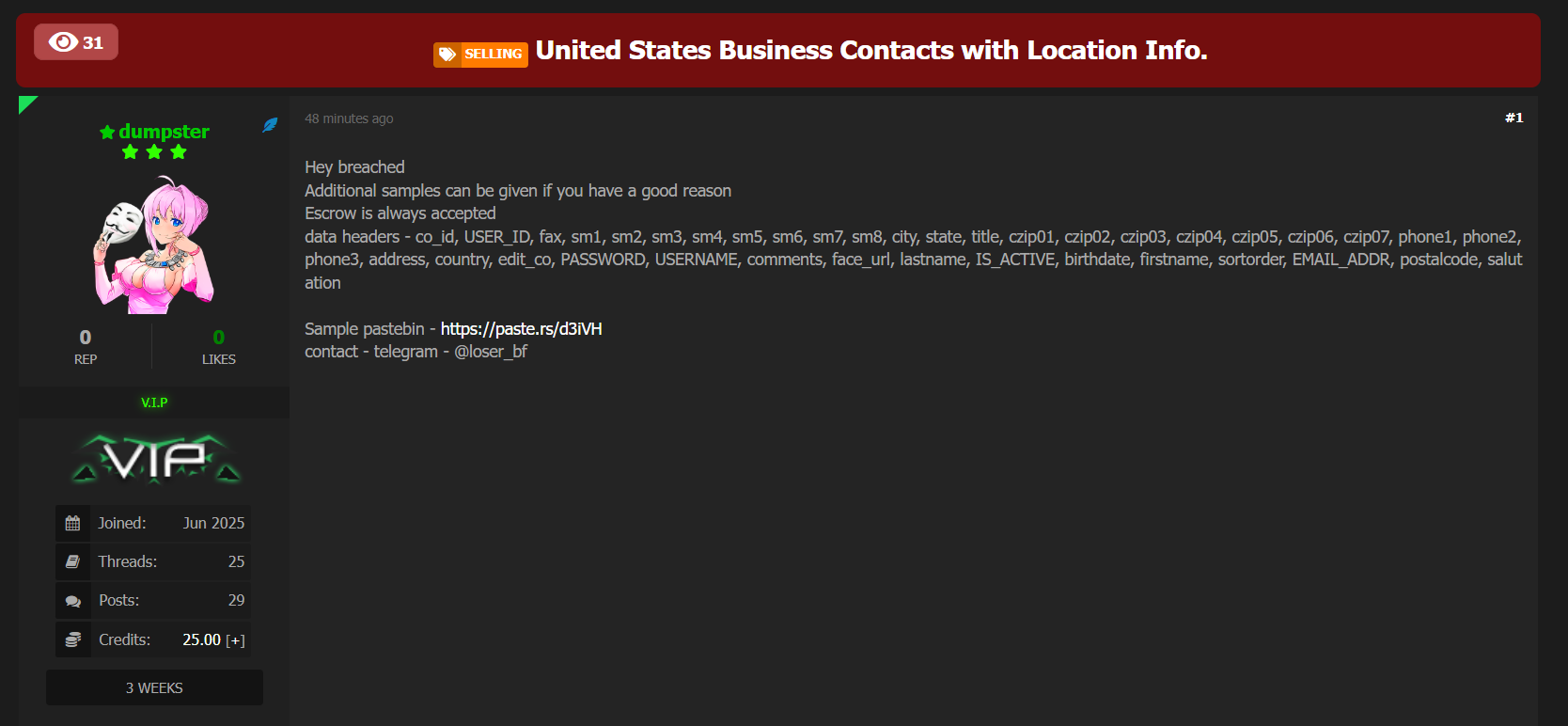 涉嫌出售美国商业联系信息数据库-xLab 威胁情报