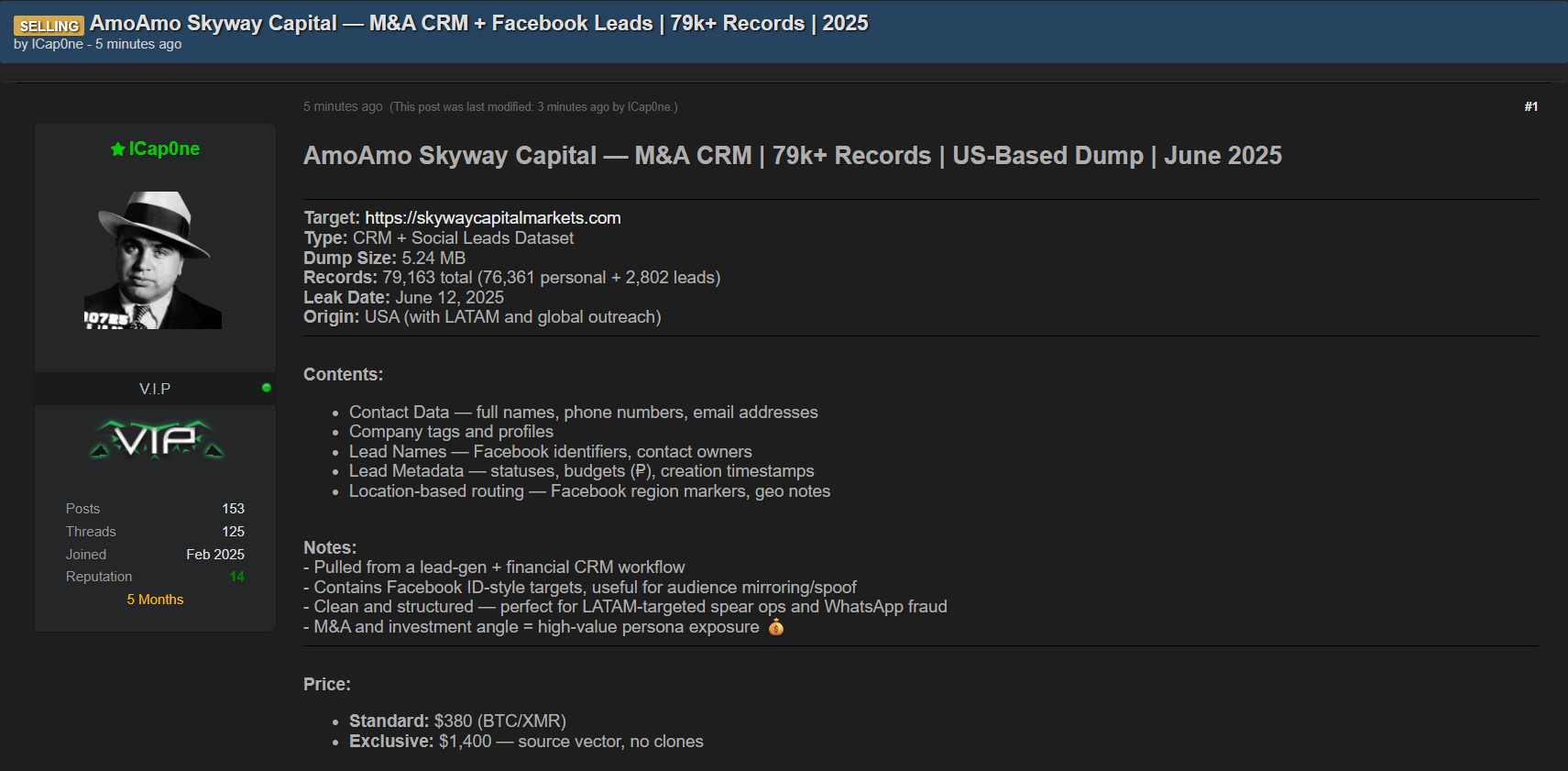 Skyway Capital Markets涉嫌出售数据-xLab 威胁情报