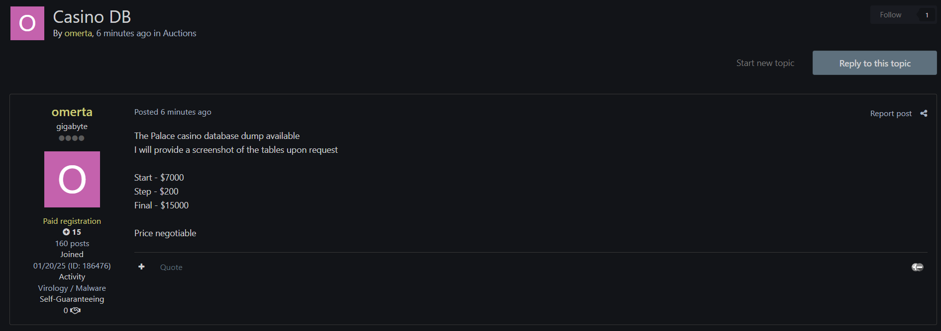 涉嫌出售皇宫赌场度假村的数据-xLab 威胁情报