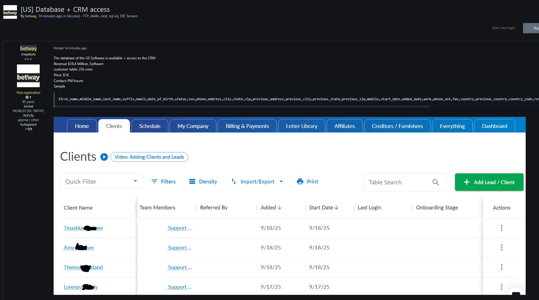 涉嫌向美国不明软件公司出售未经授权的CRM访问权限-xLab 威胁情报