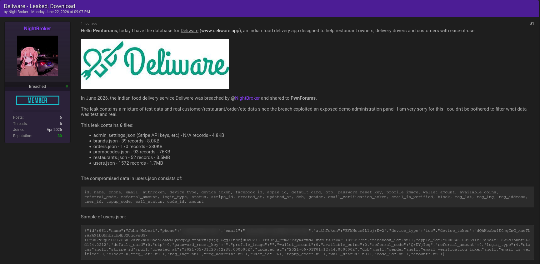 Alleged data breach of Deliware-xLab 威胁情报
