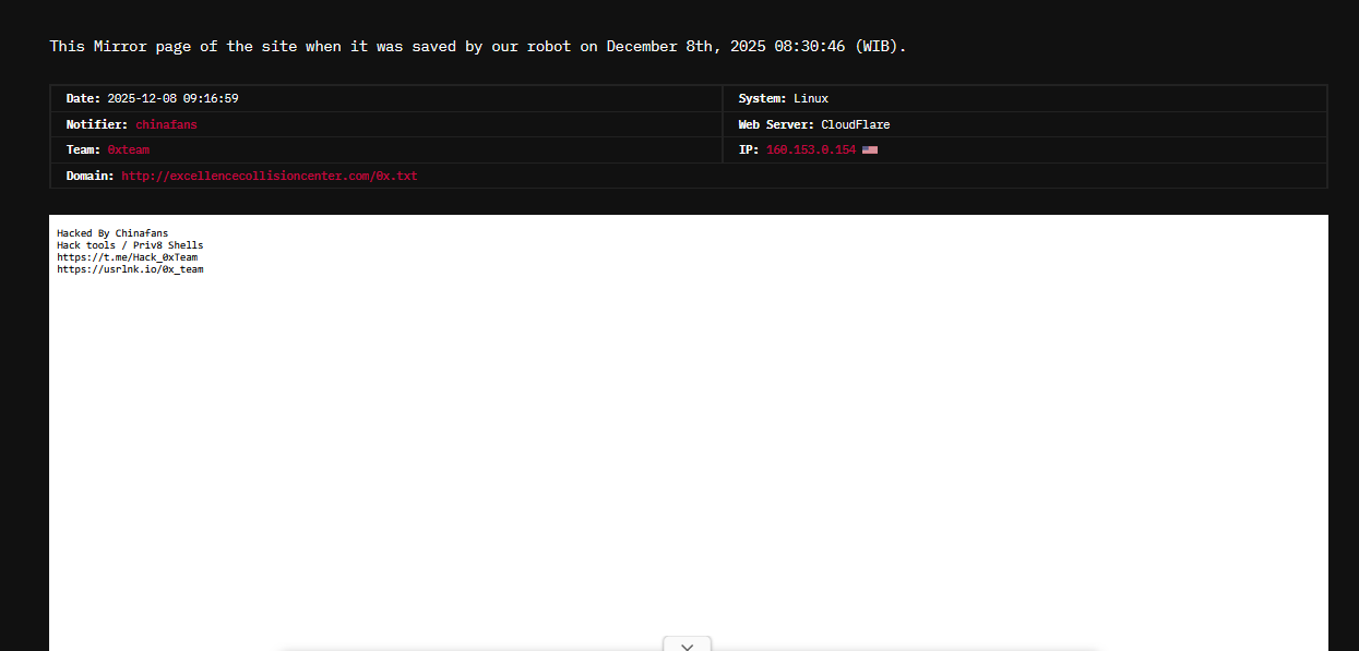 chinafans瞄准了卓越碰撞中心的网站-xLab 威胁情报
