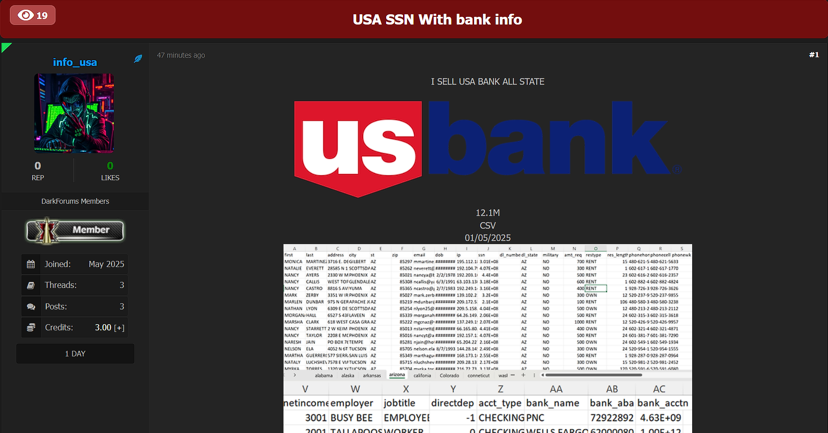 涉嫌出售美国银行所有州数据-xLab 威胁情报