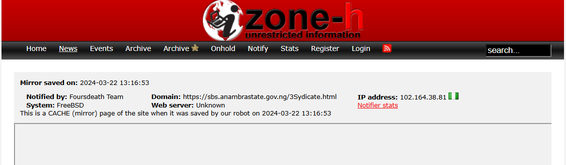 Foursdeath Team targets the website of Anambra State Government-xLab 威胁情报