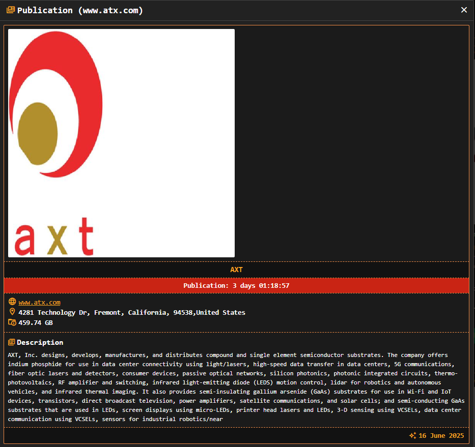 AXT Inc.成为DragonForce勒索软件的受害者-xLab 威胁情报