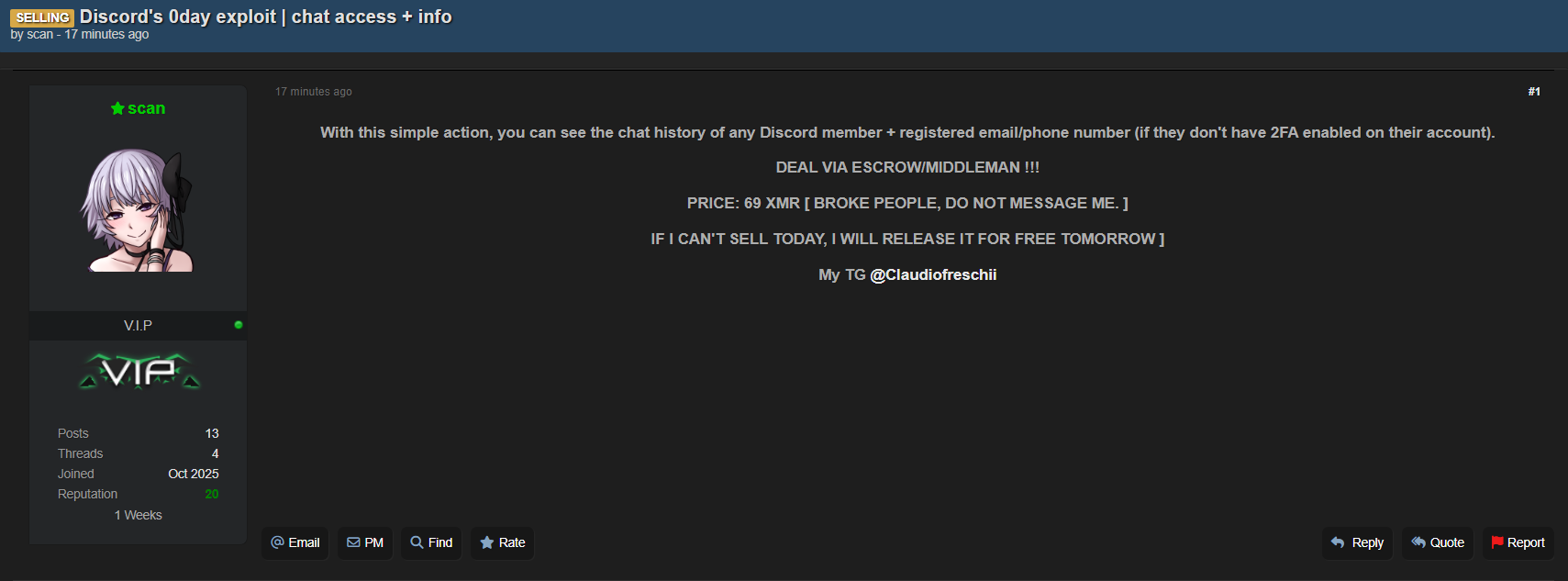 涉嫌出售Discord的0day漏洞-xLab 威胁情报