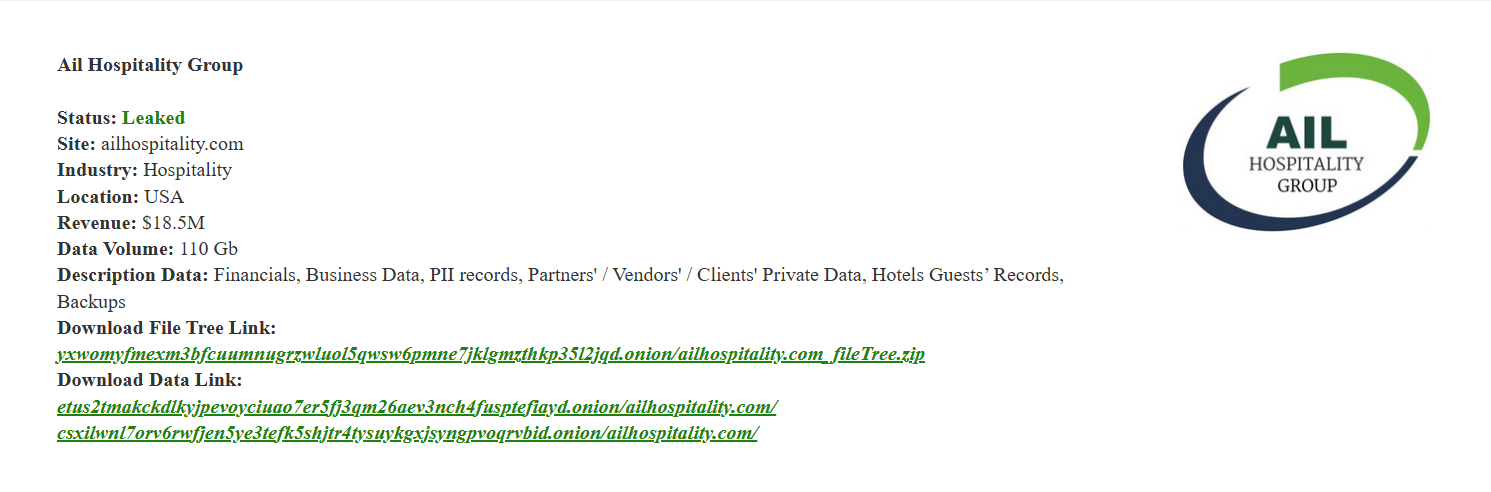 Ail Hospitality Group成为PEAR勒索软件的受害者-xLab 威胁情报