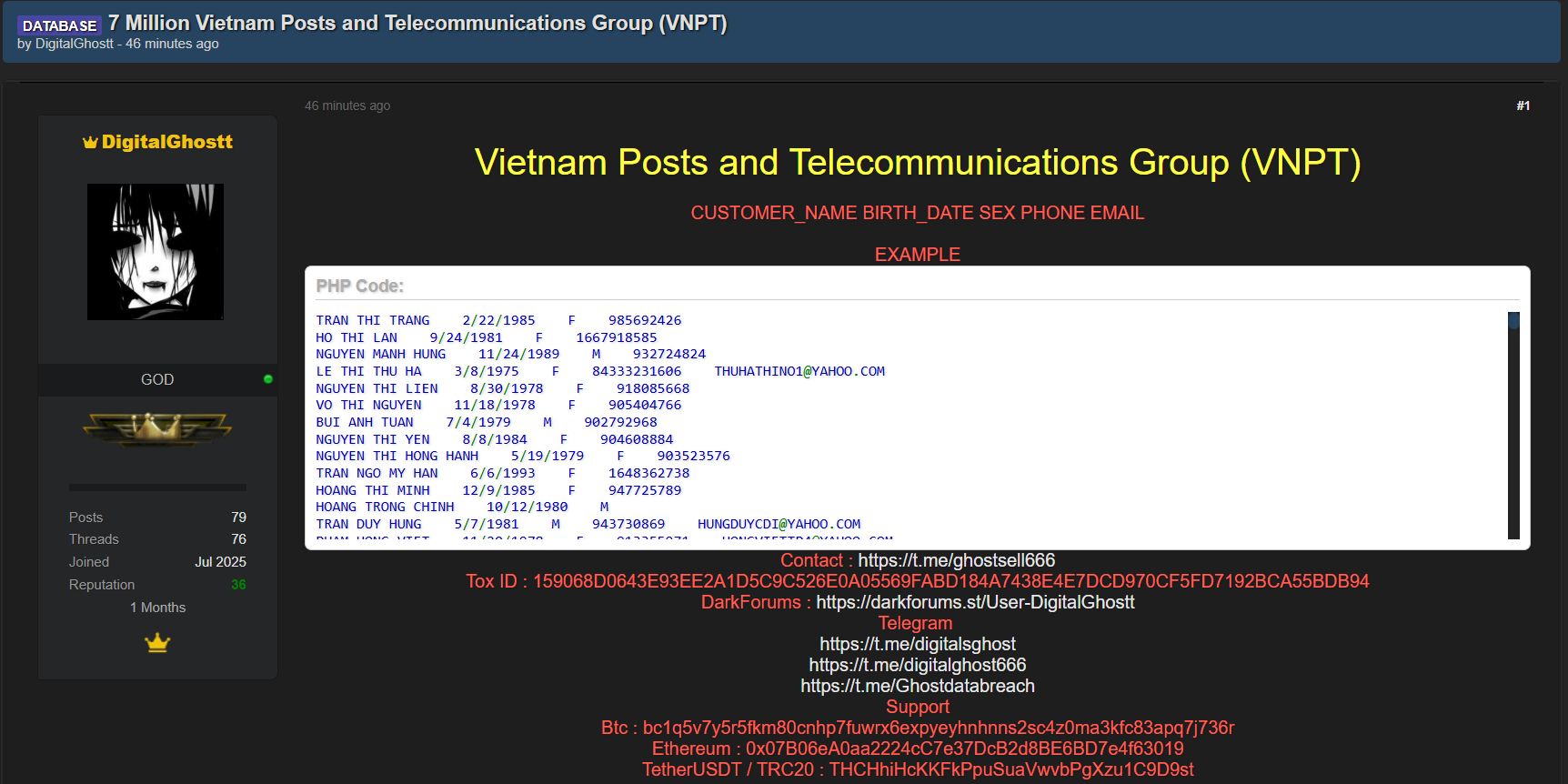 越南邮电集团涉嫌数据外泄-xLab 威胁情报