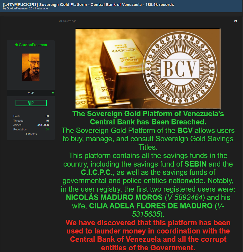 Alleged data breach of Central Bank of Venezuela-xLab 威胁情报