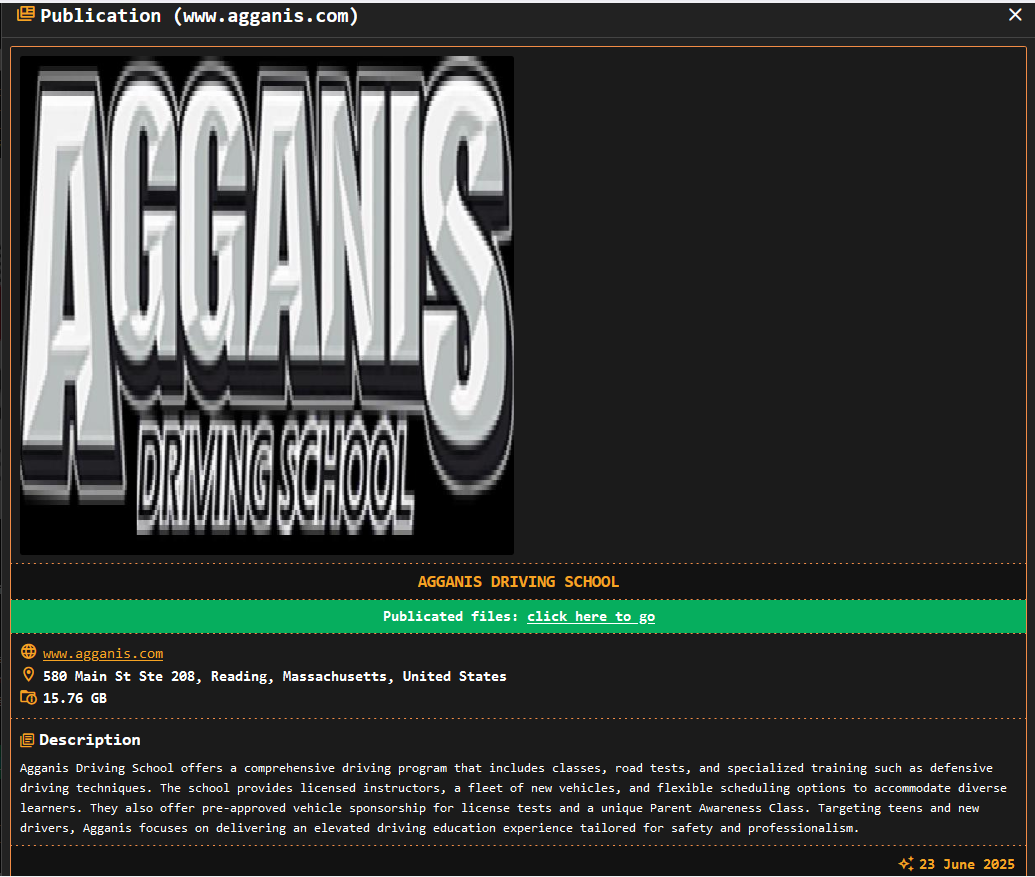 Agganis驾驶学校公司成为DragonForce勒索软件的受害者-xLab 威胁情报