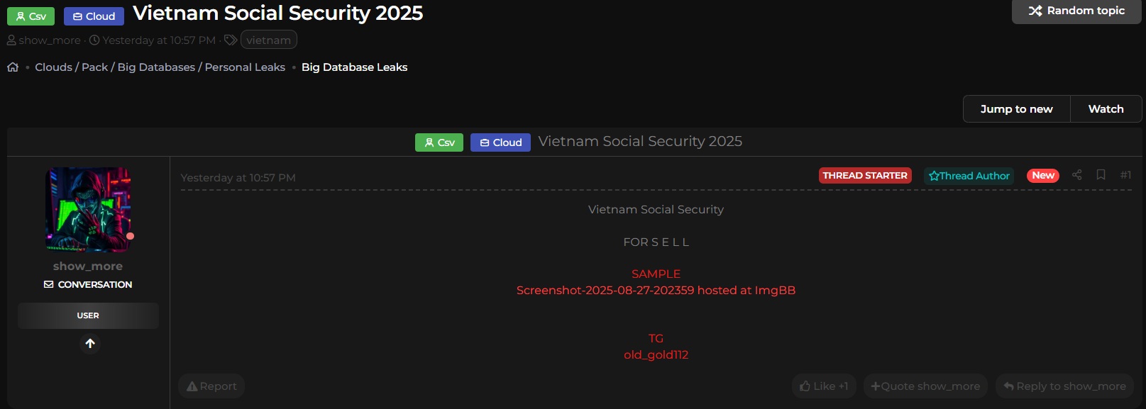 涉嫌出售越南社会保障数据-xLab 威胁情报