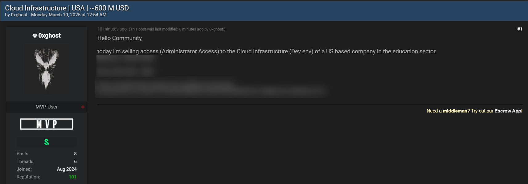 涉嫌向美国unidentified教育sector出售访问权限-xLab 威胁情报