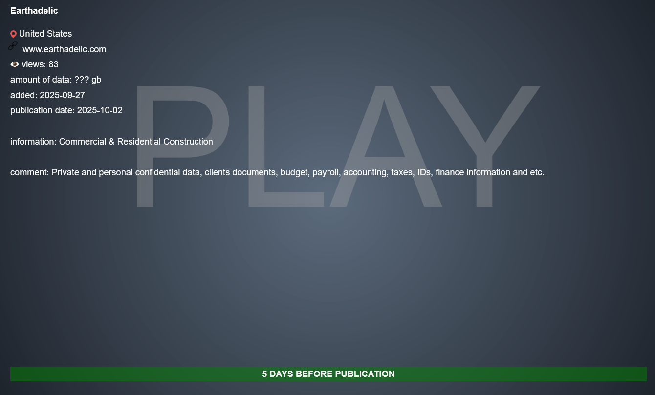 Earthadelic成为PLAY勒索软件的受害者-xLab 威胁情报