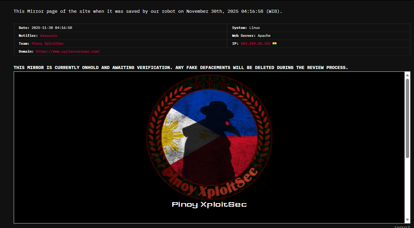 Pinoy XploitSec瞄准Xyris Overseas网站-xLab 威胁情报