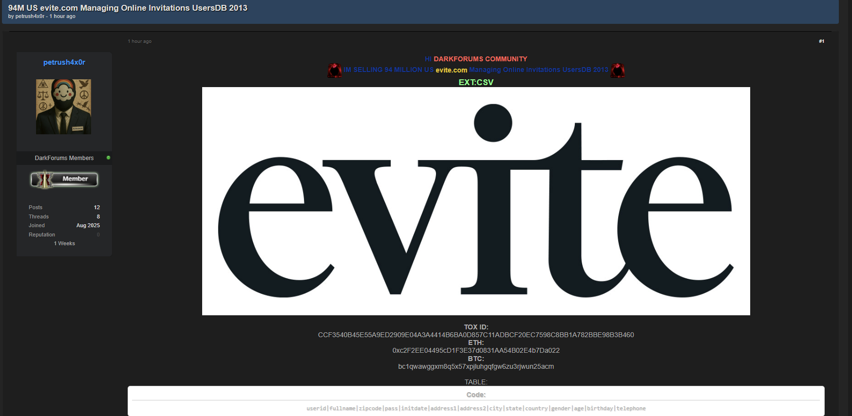 INC.Evite涉嫌数据出售-xLab 威胁情报