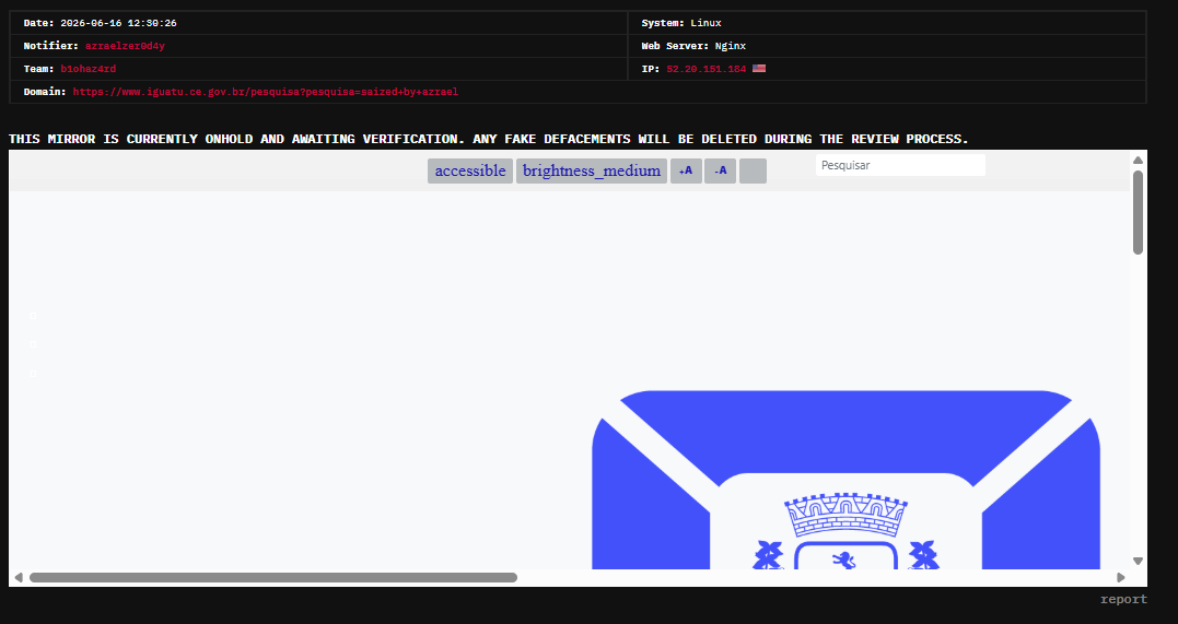 azraelzer0d4y targets the website of Municipal Government Brazil-xLab 威胁情报