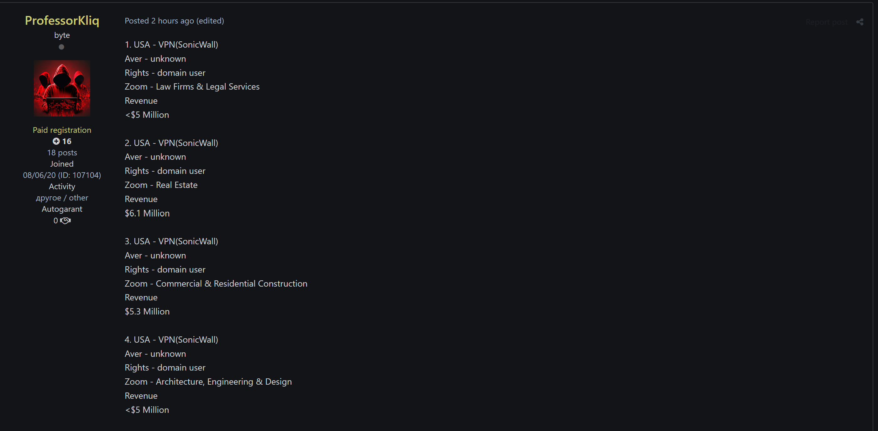 涉嫌向美国一家身份不明的房地产组织出售VPN访问权限-xLab 威胁情报