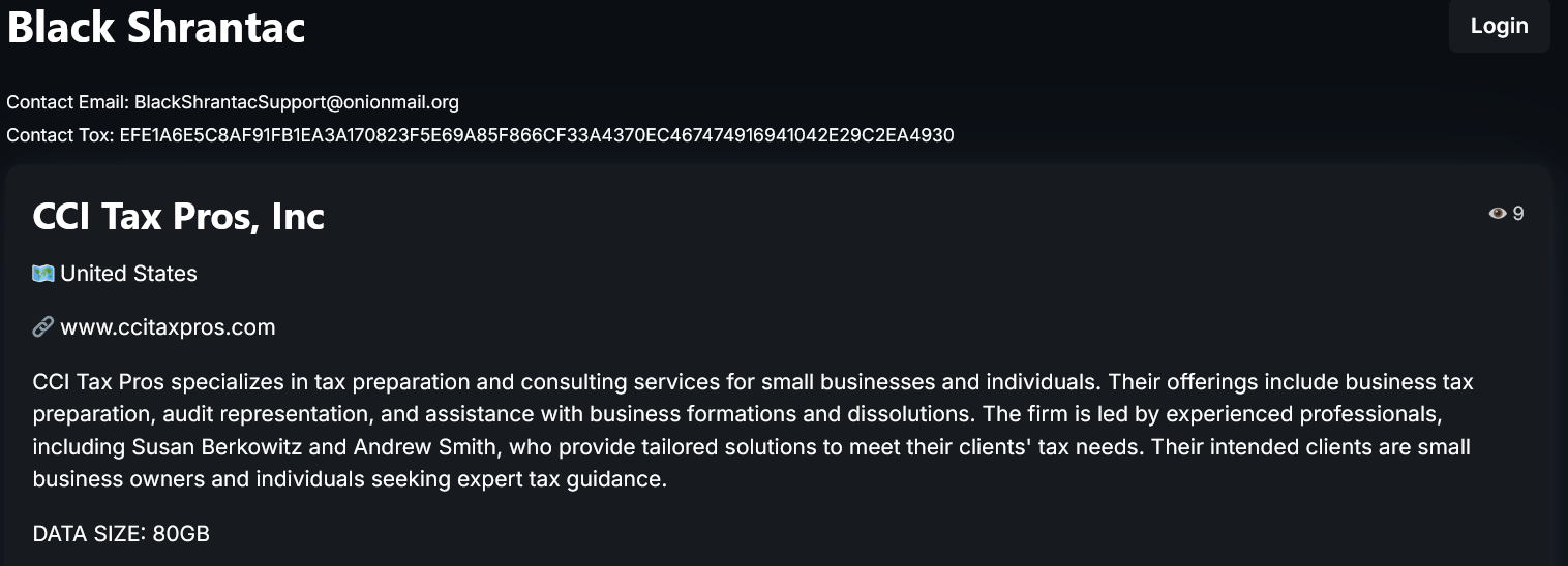 CCI Tax Pros成为BlackShrantac勒索软件的受害者-xLab 威胁情报