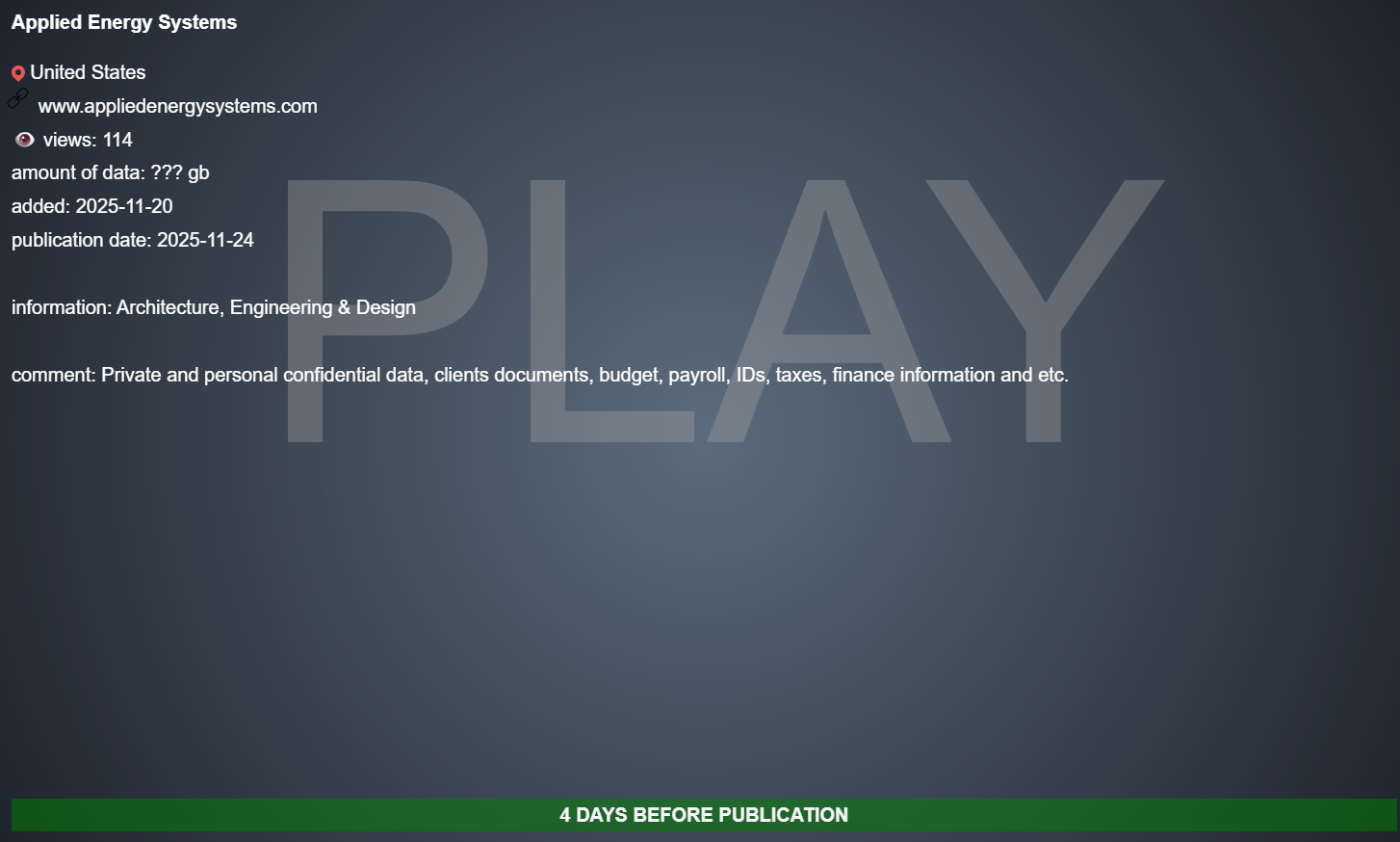 Inc.应用能源系统公司成为PLAY勒索软件的受害者-xLab 威胁情报