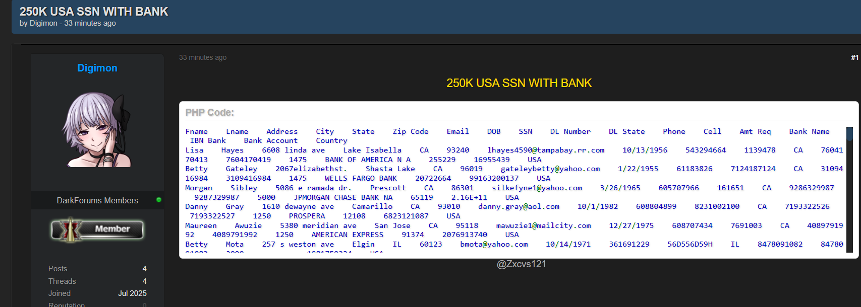 涉嫌数据泄露25万个美国社会安全号码和银行详细信息-xLab 威胁情报
